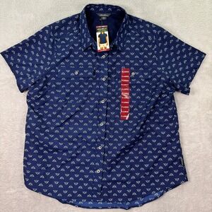 Eddie Bauer Womens XL Short Sleeve Adventure Shirt Navy Floral UPF‎ 50 Moisture